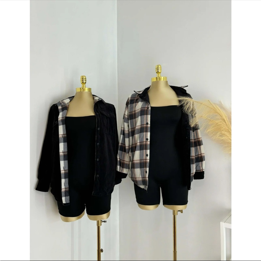 Plaid and Black Jacket Set